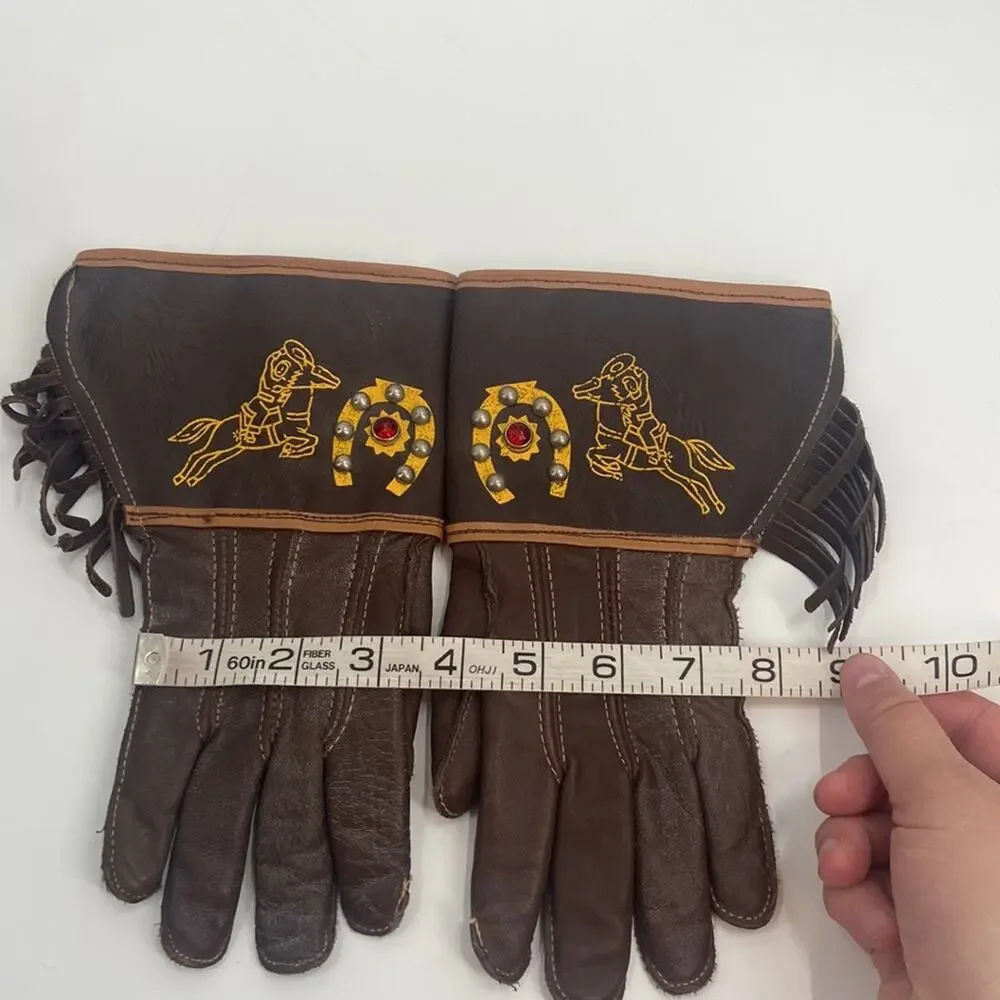 Vintage kids brown western fringe gloves
